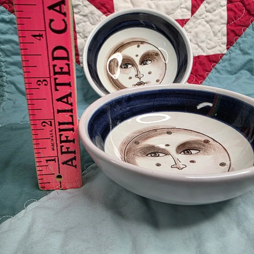 Mirta Morigi Faenza Italian Pottery Moon Face Ceramic Bowls Set of 2 1995